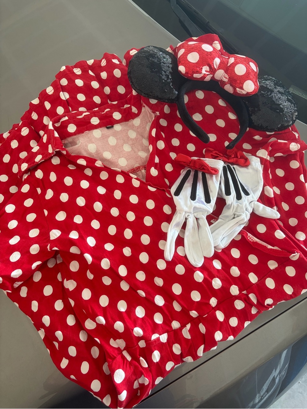 Adults Red Polka Dot Minnie Mouse Costume with Headband & Gloves
